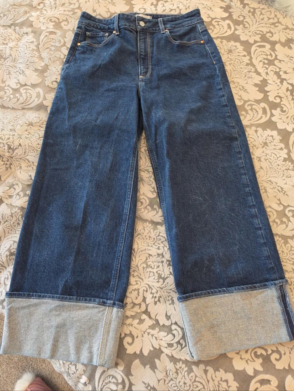 PAIGE Sasha Ankle Jeans Size 30 Dark Wash High Rise Wide Leg Cuffed Stretch